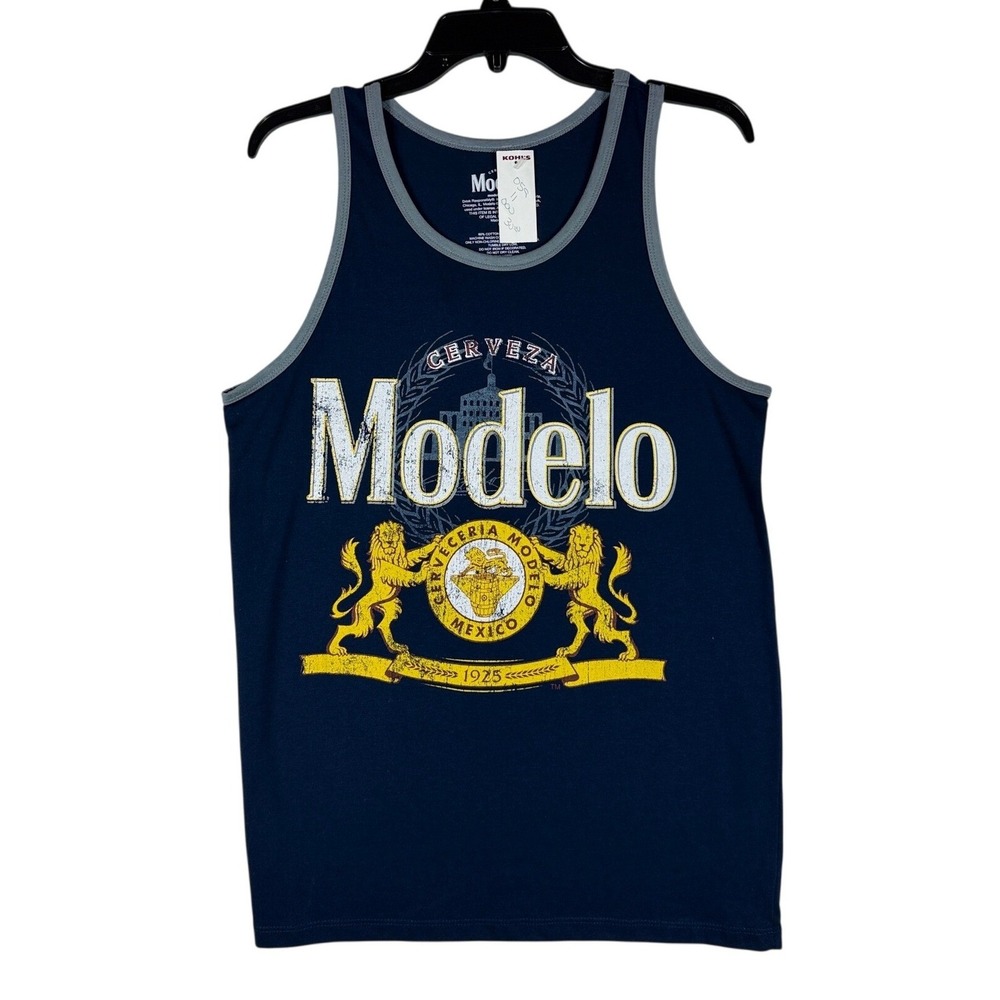 Modelo‎ Especial Cerveza Graphic Ringer Tank Top Navy Blue Mens Size Small NWT